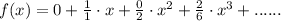 f(x) = 0 + \frac{1}{1}\cdot x+ \frac{0}{2}\cdot x^{2}+\frac{2}{6}\cdot x^{3}+......
