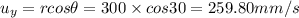 u_y=rcos\theta =300\times cos30=259.80 mm/s