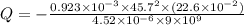Q = - \frac{0.923\times 10^{-3} \times 45.7^2\times (22.6\times 10^{-2})} {4.52\times 10^{-6} \times 9\times 10^9}