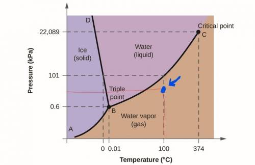 What happens when you decrease the pressure from 150 kpa to 50 kpa on liquid water at 100 ºc?   a.th