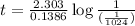 t=\frac{2.303}{0.1386}\log\frac{1}{(\frac{1}{1024})}