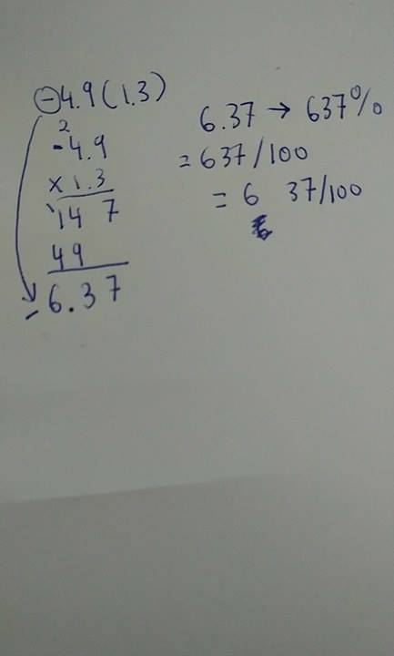 Subtract.  −4.9 (1.3) enter your answer in the box as a fraction in simplest form..
