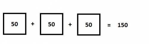 Draw a picture that represents 3 times 50 equals 150