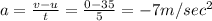 a=\frac{v-u}{t}=\frac{0-35}{5}=-7m/sec^2