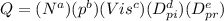Q=(N^{a})(p^{b})(Vis^{c})(D_{pi} ^{d})(D_{pr} ^{e})