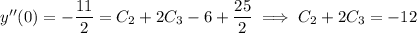 y''(0)=-\dfrac{11}2=C_2+2C_3-6+\dfrac{25}2\implies C_2+2C_3=-12