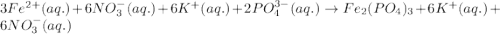 3Fe^{2+}(aq.)+6NO_3^-(aq.)+6K^+(aq.)+2PO_4^{3-}(aq.)\rightarrow Fe_2(PO_4)_3+6K^+(aq.)+6NO_3^-(aq.)