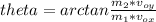 theta=arctan{\frac{m_{2}*v_{oy}}{m_{1}*v_{ox}}}