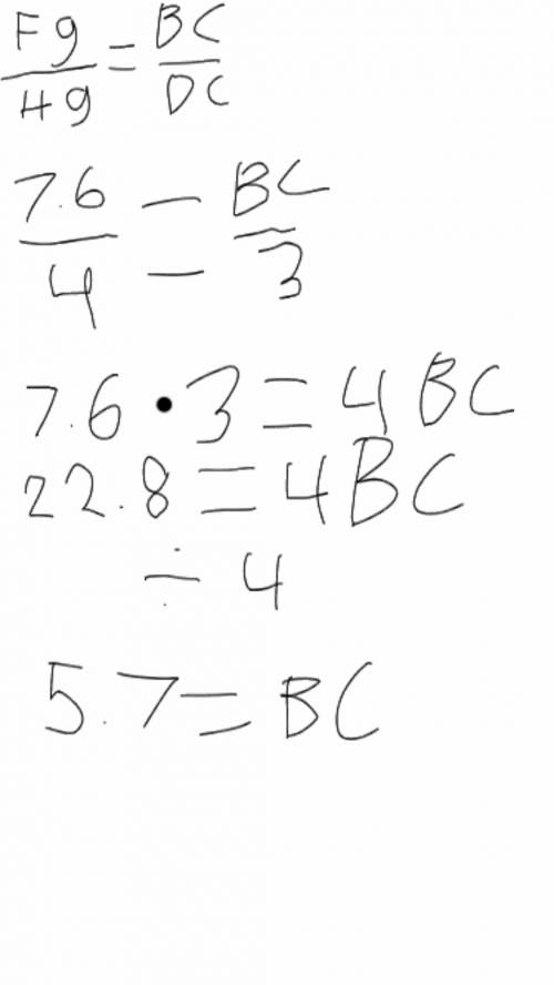 Given that abc ~ efg, if fg = 7.6 what is the length of bc ?