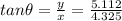 tan\theta =\frac{y}{x}=\frac{5.112}{4.325}