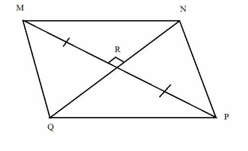 In the diagram below, mnpq is a parallelogram whose diagonals are perpendicular. prove:  mnpq is a r
