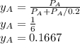 y_A=\frac{P_A}{P_A+P_A/0.2}\\y_A=\frac{1}{6}\\y_A=0.1667