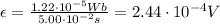 \epsilon=\frac{1.22\cdot 10^{-5} Wb}{5.00\cdot 10^{-2}s}=2.44\cdot 10^{-4} V