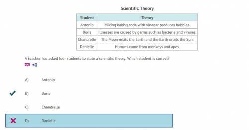 Ateacher has asked four students to state a scientific theory. which student is correct?  student th