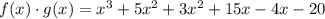 f(x) \cdot g(x)=x^3+5x^2+3x^2+15x-4x-20