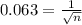 0.063 = \frac{1}{\sqrt{n}}