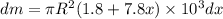 dm=\pi R^2(1.8+7.8x)\times 10^3dx