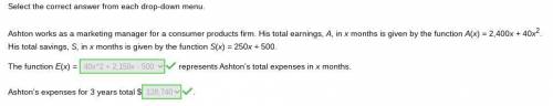 Ashton works as a marketing manager for a consumer products firm. his total earnings, a, in x months