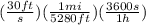 (\frac{30ft}{s} ) (\frac{1 mi}{5280ft} ) (\frac{3600s}{1h} )