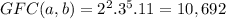 GFC(a,b)=2^2.3^5.11=10,692