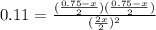 0.11= \frac{ (\frac{0.75-x}{2} )( \frac{0.75-x}{2} )}{ ( \frac{2x}{2} )^{2} }