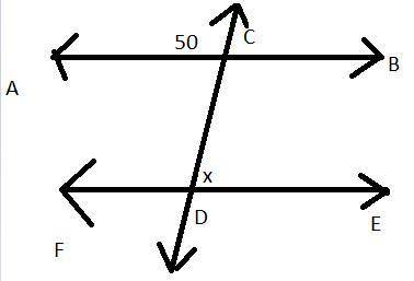 What is the measure of angle x?  a pair of parallel lines is cut by a transversal. an exterior angle