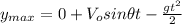 y_{max}=0+V_{o}sin\theta t-\frac{gt^{2}}{2}