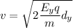 v=\sqrt{2\dfrac{E_yq}{m}d_y}