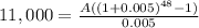 11,000=\frac{A((1+0.005)^{48}-1) }{0.005}