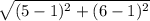 \sqrt{(5-1)^2+(6-1)^2}