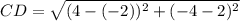 CD=\sqrt{(4-(-2))^2+(-4-2)^2}