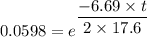 0.0598=e^{\dfrac{-6.69\times t}{2\times17.6}}