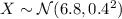X\sim\mathcal N(6.8,0.4^2)