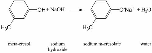 Draw the structure of the organic product formed in the reaction of m-cresol with sodium hydroxide.