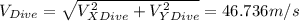 V_{Dive}=\sqrt{V_{XDive}^2+V_{YDive}^2}=46.736m/s