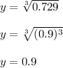 y=\sqrt[3]{0.729}\\\\y=\sqrt[3]{(0.9)^3}\\\\y=0.9