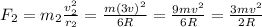 F_2=m_2\frac{v_2^2}{r_2}=\frac{m(3v)^2}{6R}=\frac{9mv^2}{6R}=\frac{3mv^2}{2R}