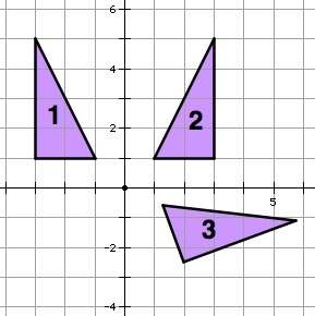 Which triangles (if any) can be shown to be congruent using a rotation? a) 1 and 2 b) 2 and 3 c)