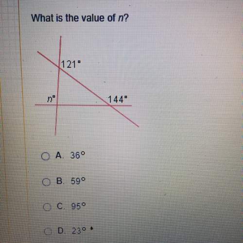 What is the value of n? a. 36 b. 59 c. 95 d. 23