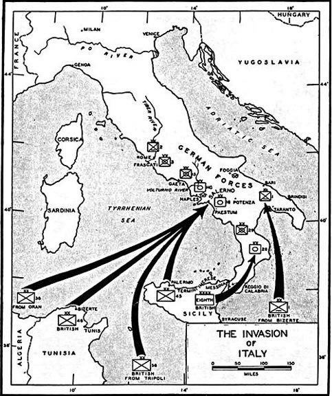 The map below shows the invasion of italy in 1943: which describes a result of the military action