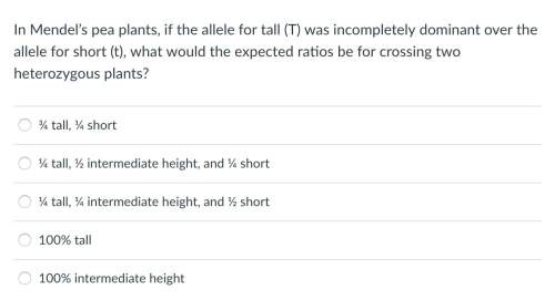 In mendel’s pea plants, if the allele for tall (t) was incompletely dominant over the allele for sho
