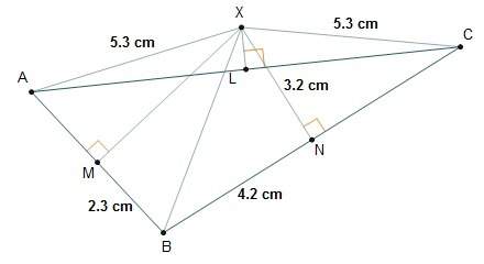 Point x is the circumcenter of triangle abc what is the length of xb? 4.2 cm 4.6 cm 4.8 cm 5.3 cm