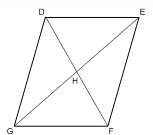 Parallelogram defg, dh = x + 3, hf = 3y, gh = 2x – 5, and he = 5y + 2. find the values of x and y. x