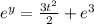 e^y=\frac{3t^2}{2}+e^3