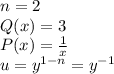 n=2\\Q(x)=3\\P(x)=\frac{1}{x}\\ u=y^{1-n}=y^{-1}