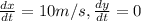 \frac{dx}{dt}=10 m/s,\frac{dy}{dt}=0
