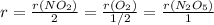 r=\frac{r(NO_{2})}{2} =\frac{r(O_{2})}{1/2}=\frac{r(N_{2}O_{5})}{1}