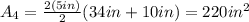 A_4=\frac{2(5in)}{2}(34in+10in)=220in^2