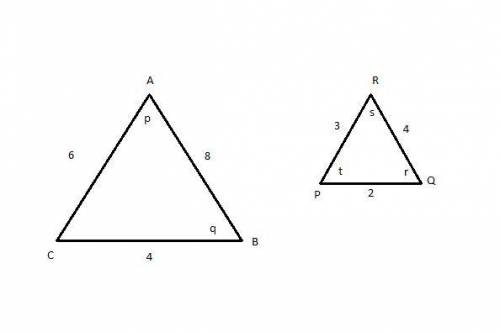 Two similar triangles are shown below:  two triangles are shown. the sides of the triangle on the le