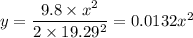 y = \dfrac{9.8\times x^2}{2\times 19.29^2}= 0.0132 x^2